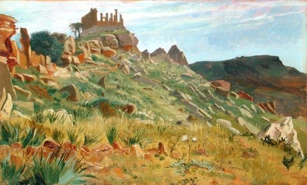 Świątynia Junony Laciny, Agrigento, Sycylia (olej na płótnie) autorstwa George 9th Earl of Carlisle Howard