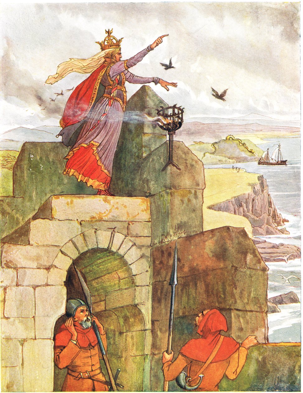 The Laidley Worm of Spindleston Heugel, ilustracja z "A Picture Song Book", 1910 autorstwa George, 9th Earl of Carlisle Howard
