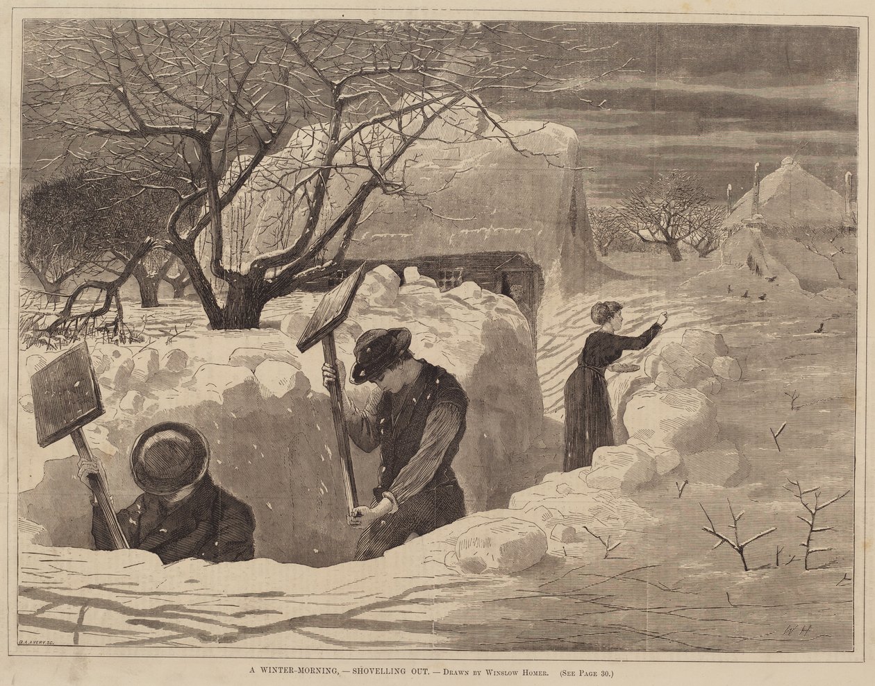 Zimowy poranek – odśnieżanie autorstwa George A. Avery after Winslow Homer