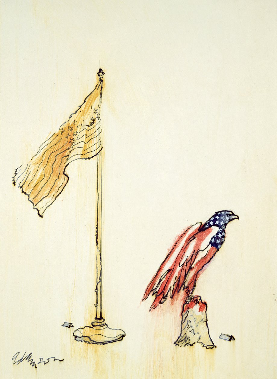 American Eagle uzyskuje kolor flagi USA, 1985 (pranie pióra i koloru na pokładzie) autorstwa George Adamson
