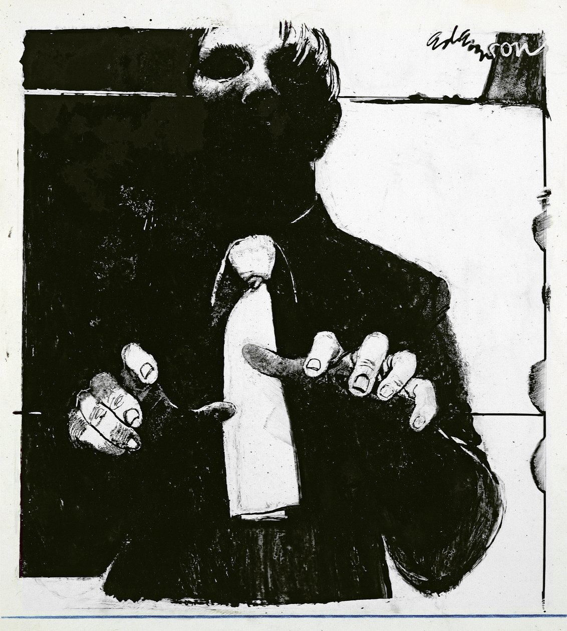 Ilustracja dla Pielęgniarstwa Niewidomego Pacjenta artykuł w Nursing Times, opublikowany 30 października 1975 r. (tusz na octanie) autorstwa George Adamson