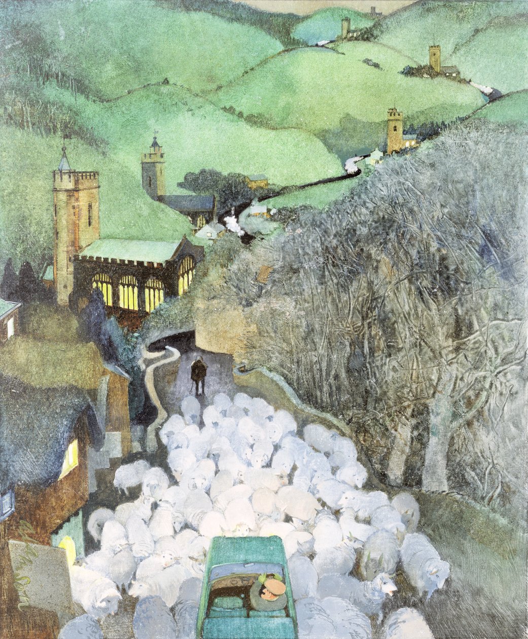 Sheep on the Road (prowizja za okładkę magazynu Punch) autorstwa George Adamson