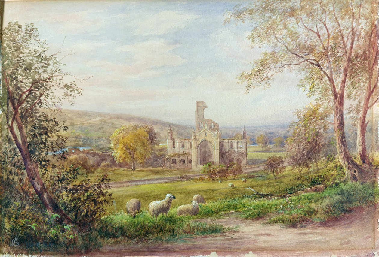 Opactwo Kirkstall, Leeds (akwarela na papierze) autorstwa George Alexander