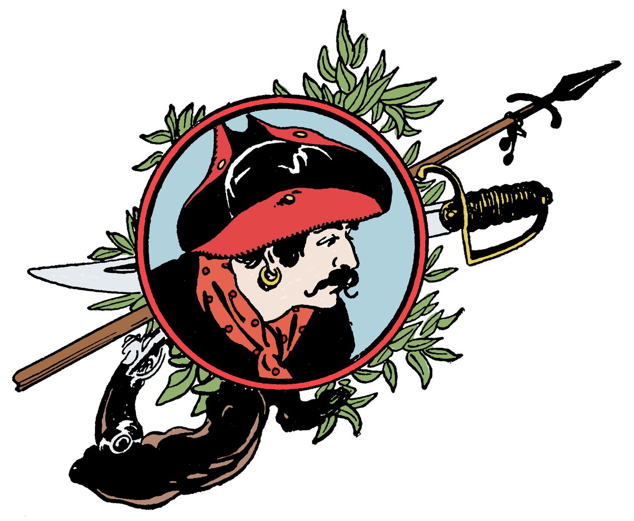 Medalion z portretem pirata Ilustracja z „Księgi piratów chłopca” George