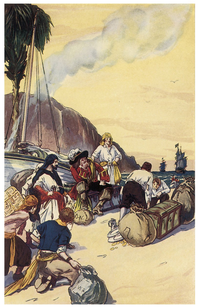 Pirat Henry Morgan dzieli się skarbem Maracaibo Ilustracja z „Piraci z Panamy lub Buccaneers of America” George