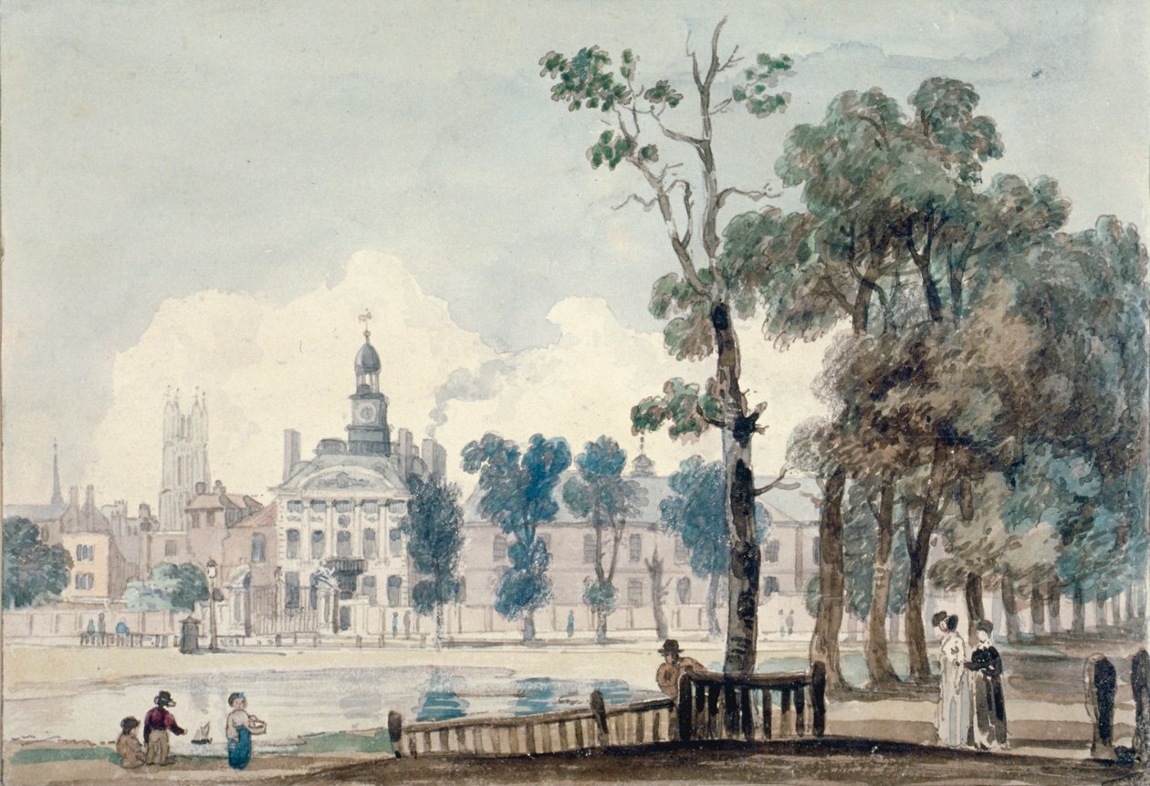 Zewnętrzny widok na Old Bethlehem Hospital, Moorfields, City of London, 1811 autorstwa George Arnald