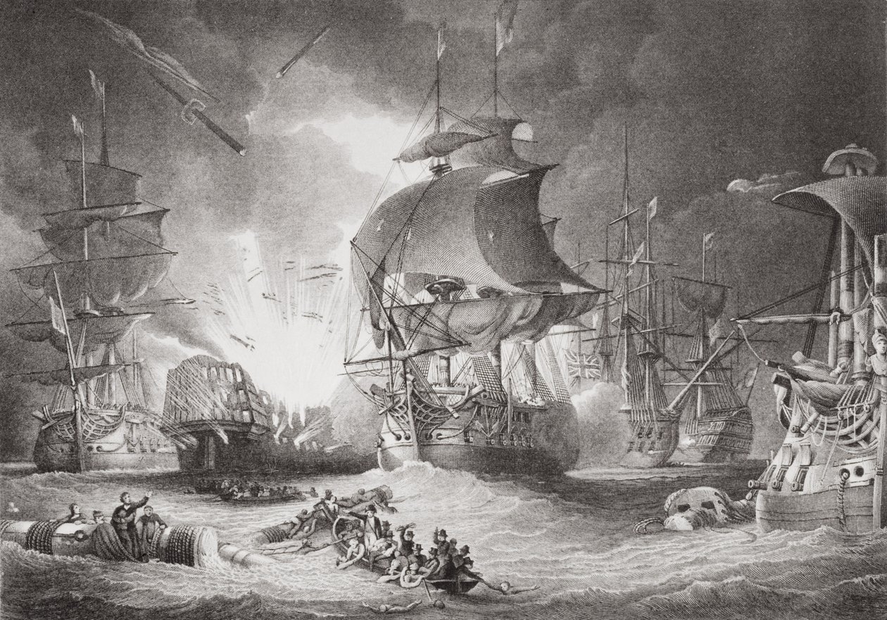 Bitwa nad Nilem, 1 sierpnia 1798, z „Illustrations of English and Scottish History” Tom II autorstwa George Arnald