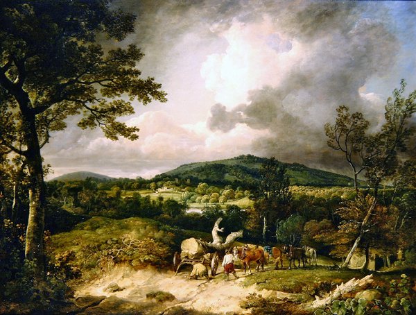 Wood Gatherers z widokiem na wzgórze Siddon, park Highclere w oddali autorstwa George Arnald