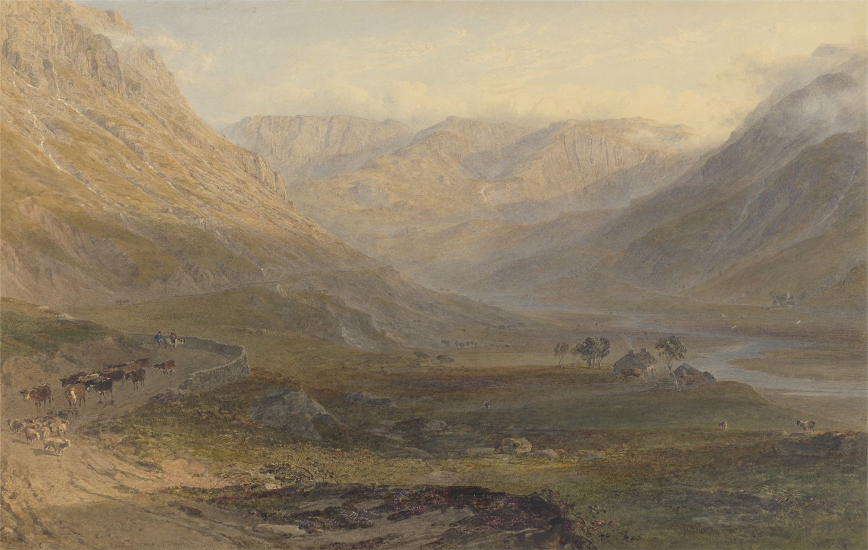 Nant Francon, Północna Walia, 1862 (grafit, wc, wydrapywanie i guma na papierze) autorstwa George Arthur Fripp
