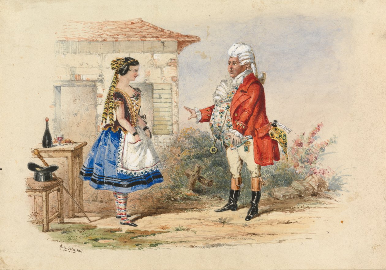 Adina i dr Dulcamara, Scena z Napoju miłosnego Donizettiego autorstwa George Augustus Sala