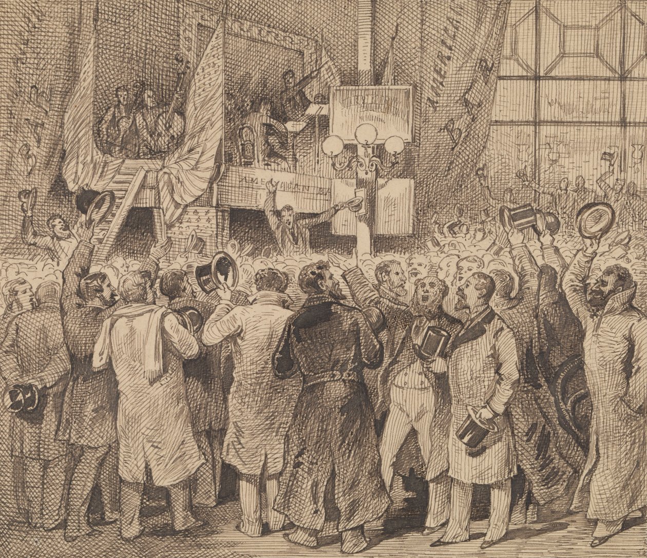 Wrony świętujące w amerykańskim barze autorstwa George Augustus Sala