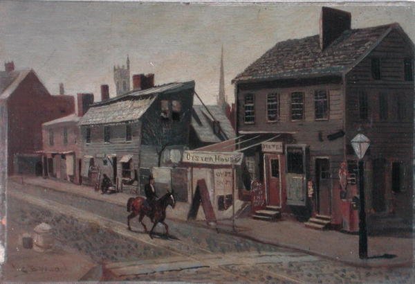 POŁUDNIOWY ZACHÓD. Róg 13 i Race Street, ok. 1875 (olej na pokładzie) autorstwa George Bacon Wood