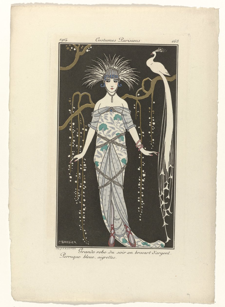 Journal des Dames et des Modes, Costumes Parisiens, 1914, nr 168: Duża suknia wieczorowa (...) autorstwa George Barbier
