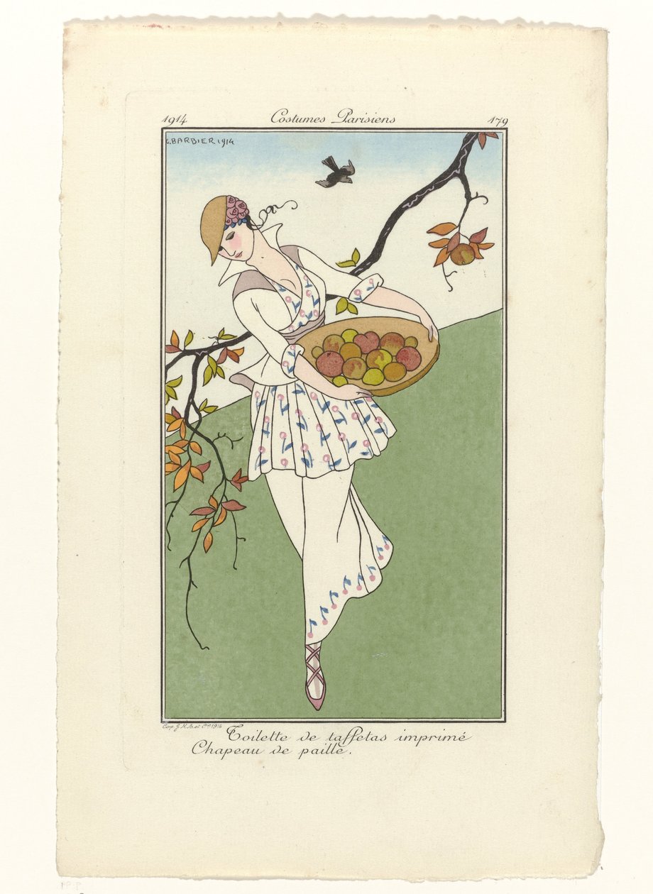Journal des Dames et des Modes, Costumes Parisiens, 1914, nr 179: Toalety w tafcie (...) autorstwa George Barbier