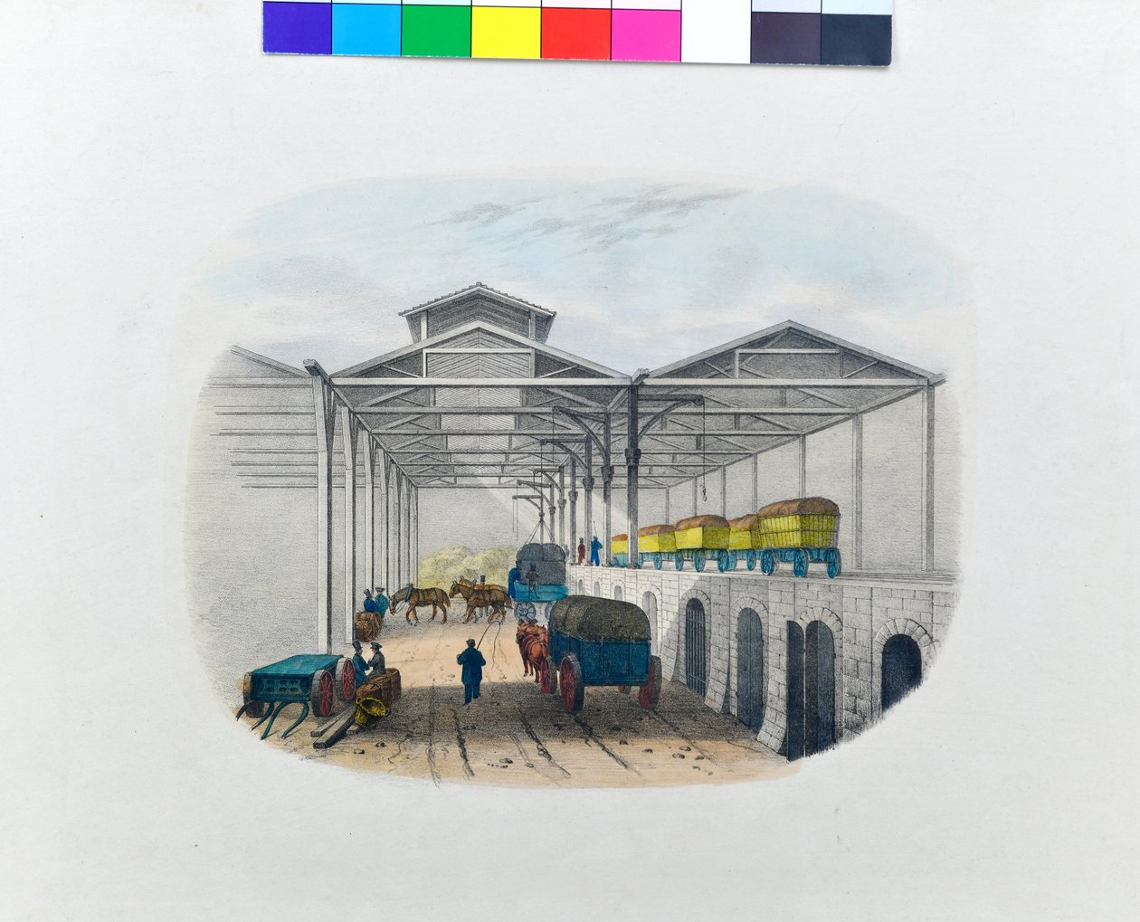 Widok składu towarowego, ok. 1830 r. (litografia na papierze) autorstwa George Barnard