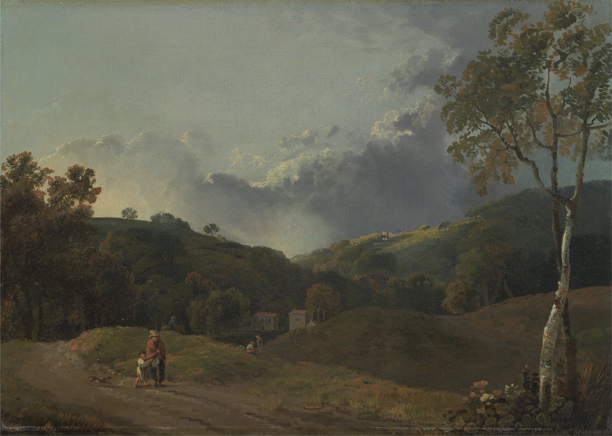 Krajobraz z chałupami autorstwa George Barret