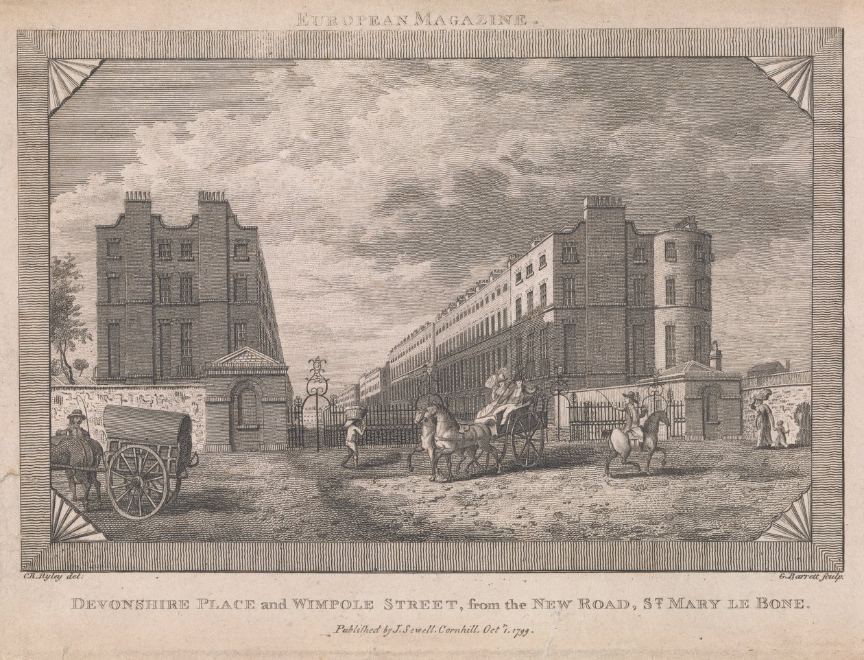 Devonshire Place i Wimpole Street... autorstwa George Barret Jr.