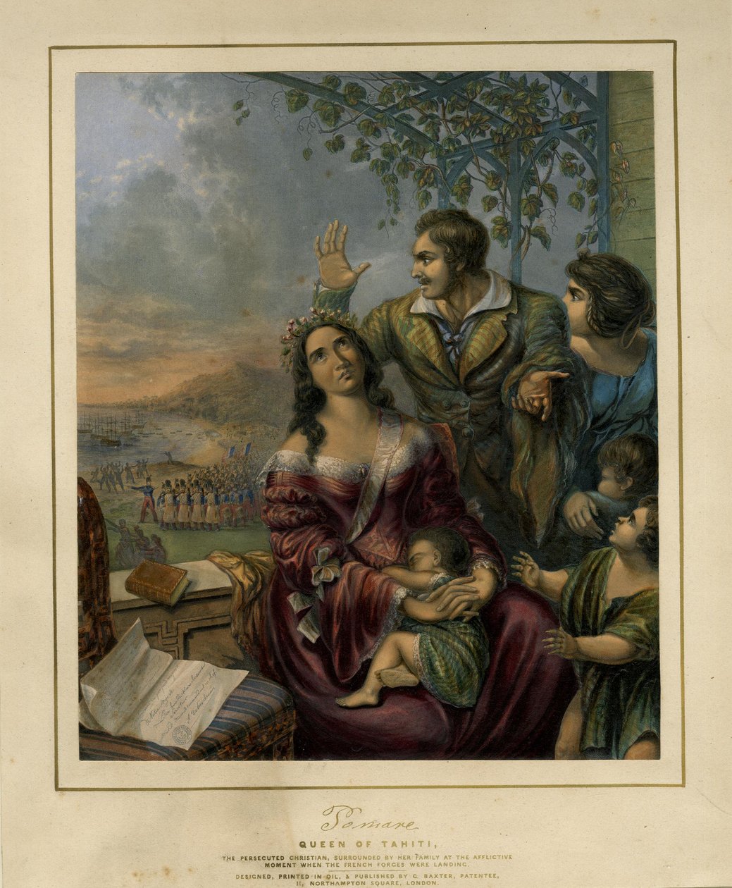 Pomare, królowa Tahiti, prześladowana chrześcijanka, autor: George Baxter, 1845, British Museum autorstwa George Baxter