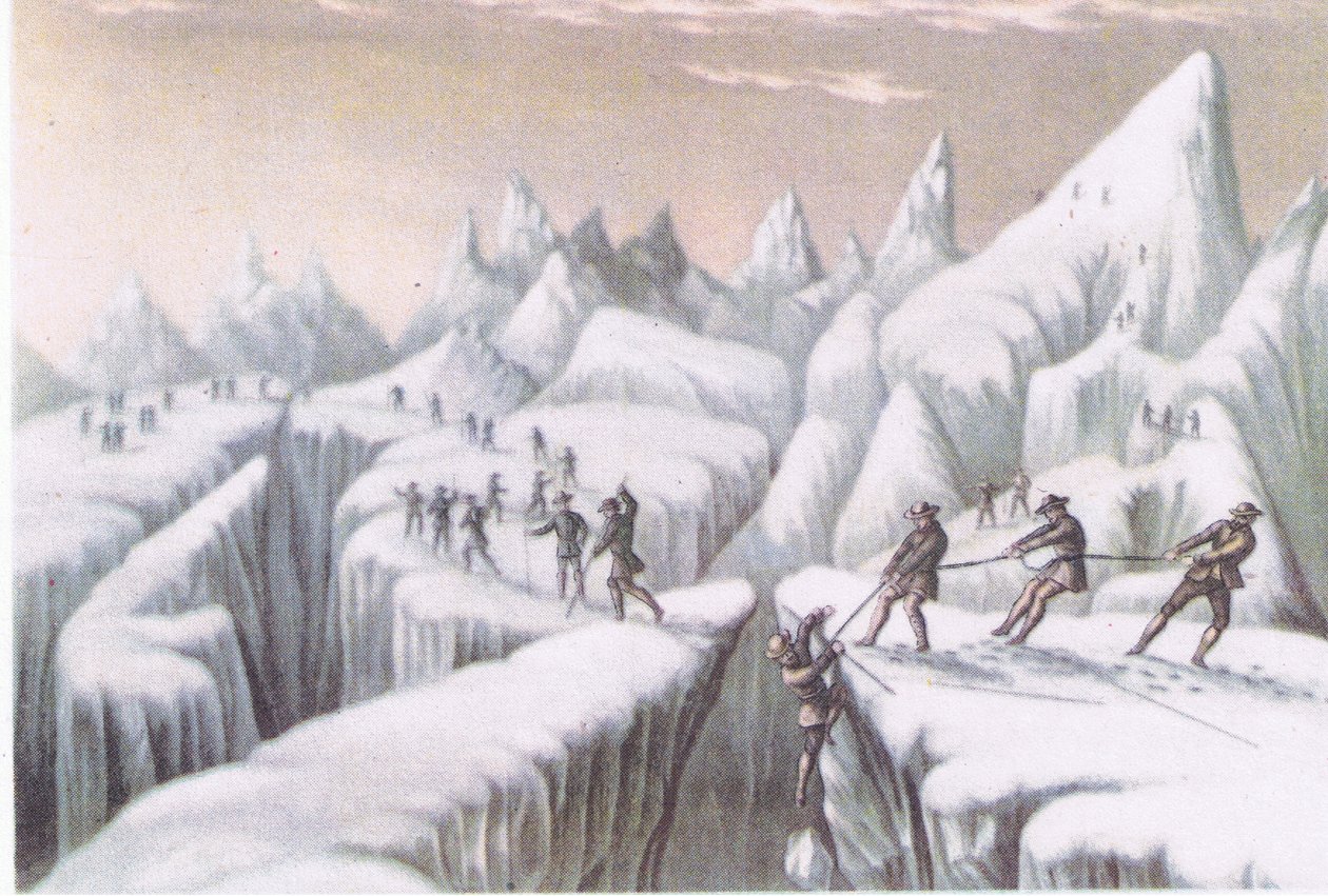 Etapy wejścia na Mont Blanc, z książki „British Adventure” wydanej przez Collins, 1947 autorstwa George Baxter