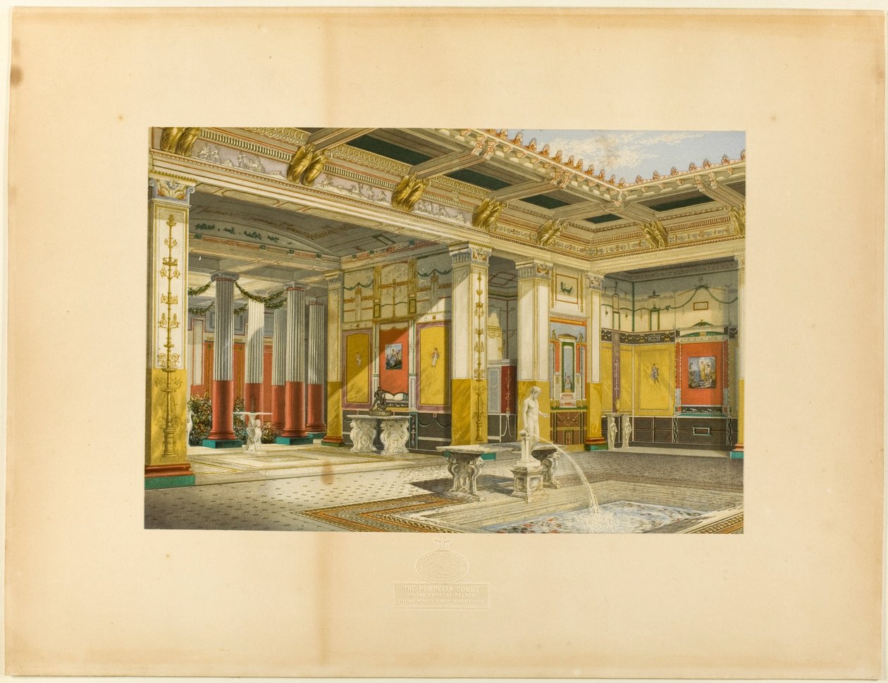 Pompejański dziedziniec Pałacu Kryształowego. Digby Wyatt, Esq., architekt autorstwa George Baxter