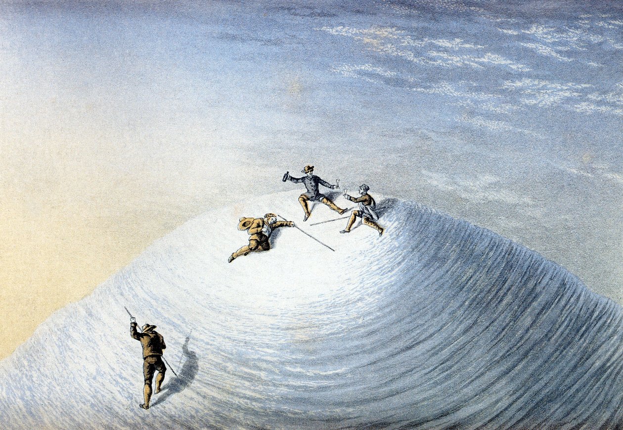 Zdobycie szczytu Mount Blanc przez Alberta Smitha w 1851 roku (kolorowa rycina) autorstwa George Baxter