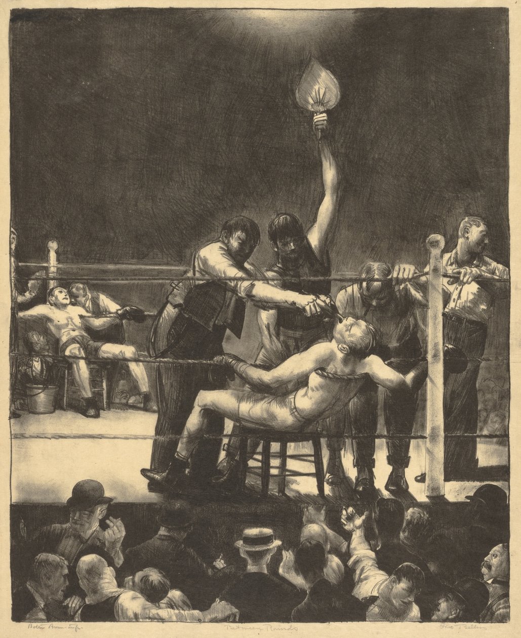 Między rundami, duży, pierwszy kamień autorstwa George Bellows