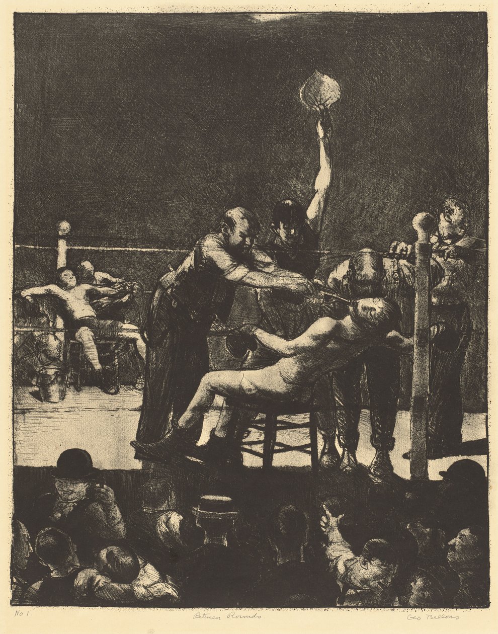 Między rundami, duży, pierwszy kamień autorstwa George Bellows
