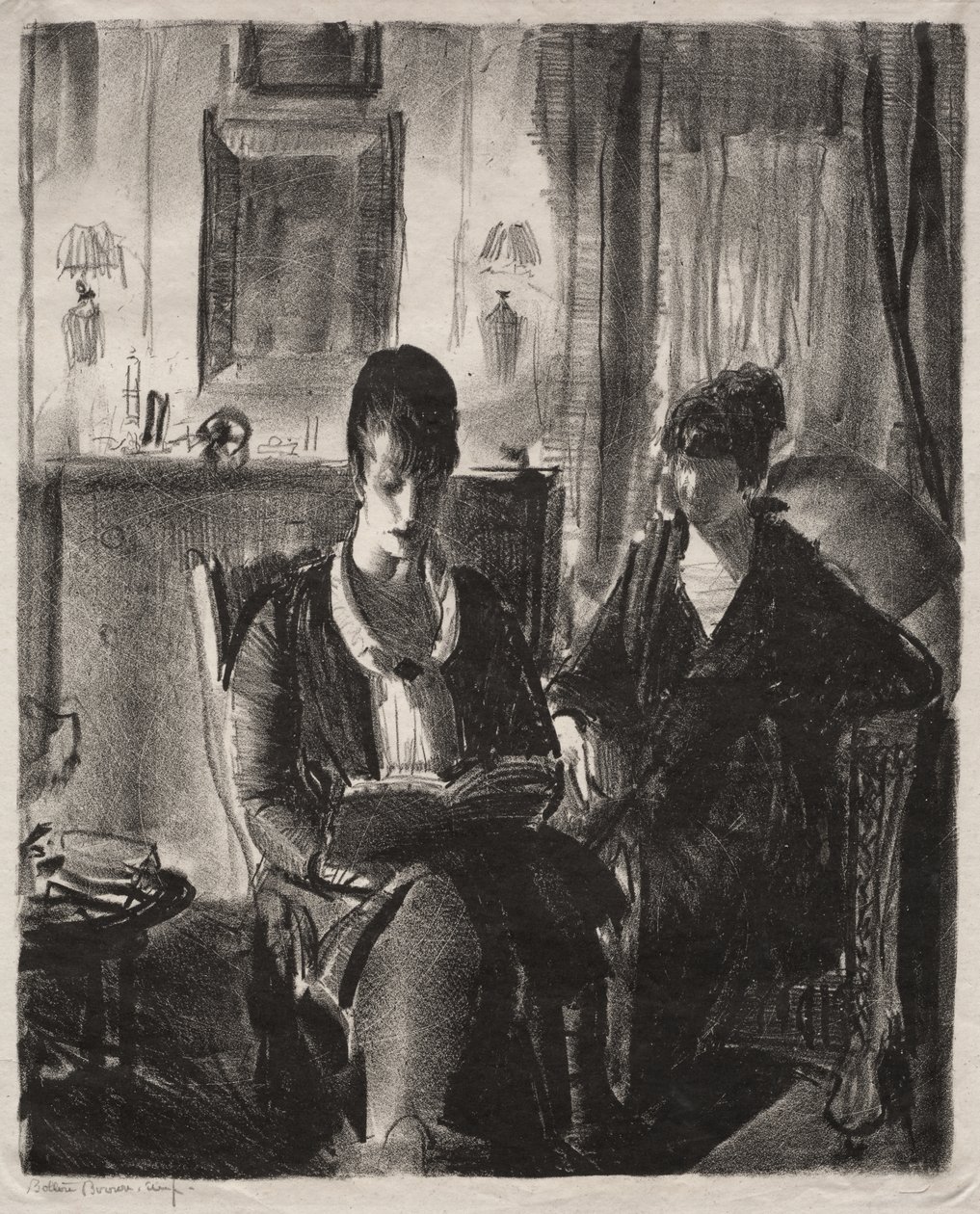 Elsie czyta Emmie, pierwszy kamień autorstwa George Bellows