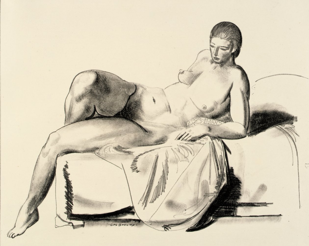 Studium aktu, klasyczna kobieta na kanapie autorstwa George Bellows