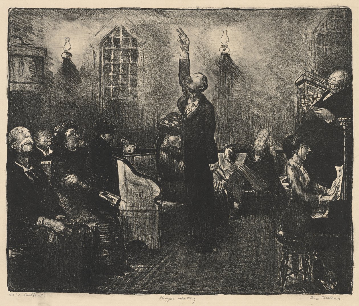 Spotkanie modlitewne, „Pierwszy kamień” autorstwa George Bellows