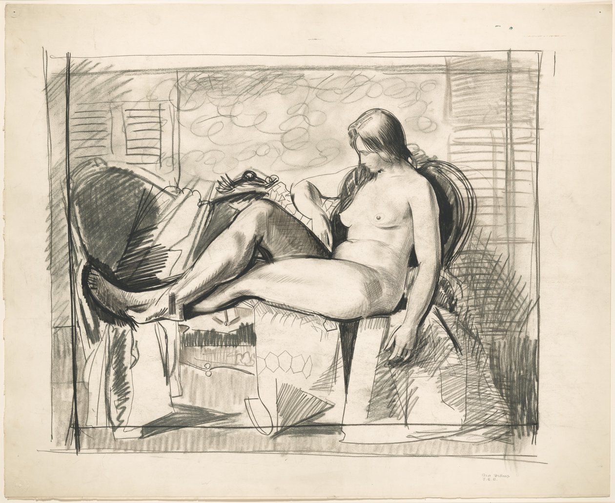 Studium do obrazu „Akt z sześciokątną kołdrą” autorstwa George Bellows