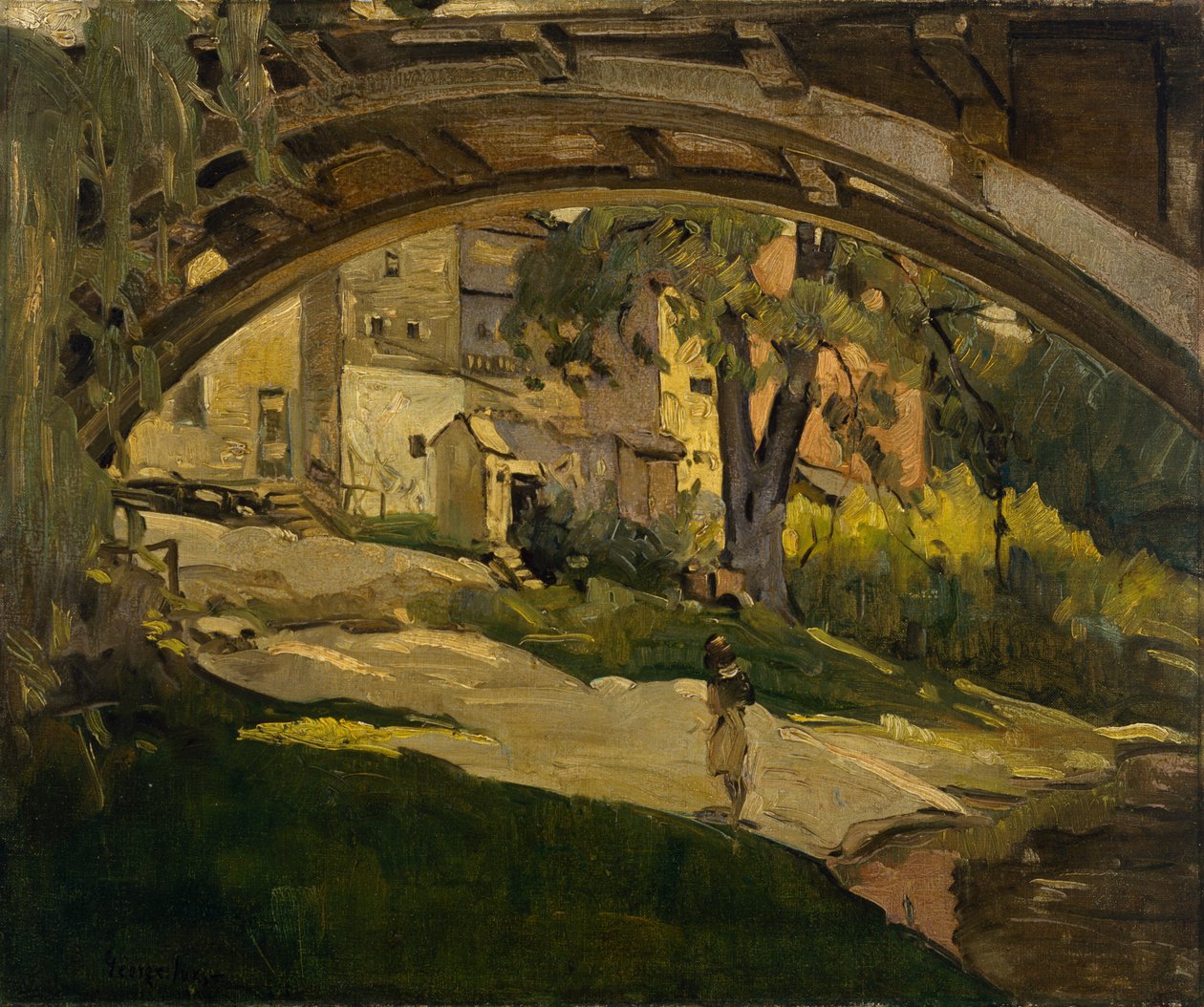 Dziewczyna pod łukowym mostem (olej na płótnie) autorstwa George Benjamin Luks