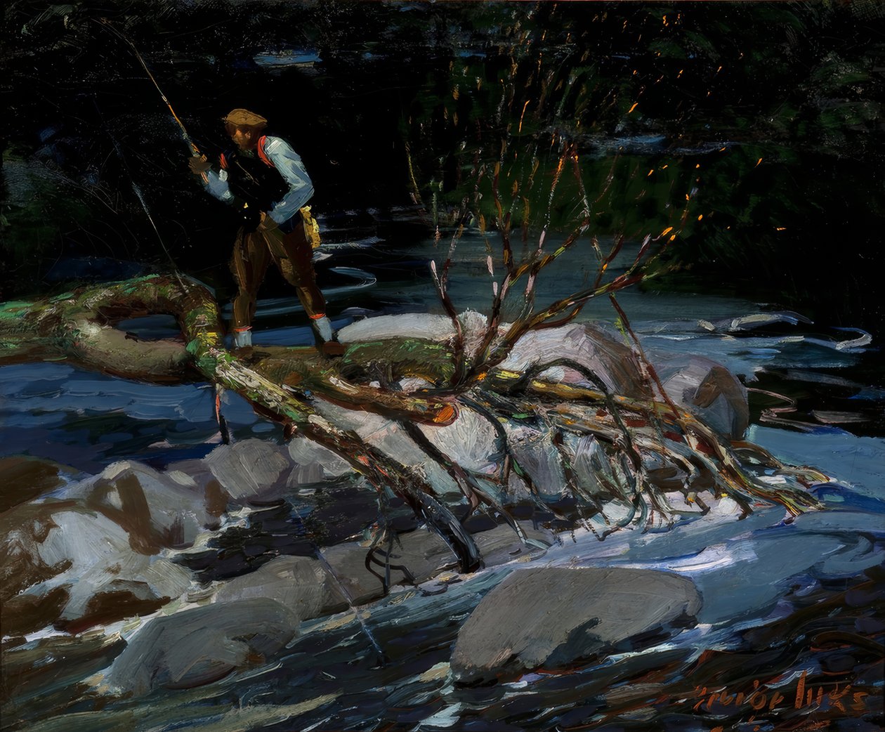 Łowienie pstrągów, "The Screecher", jezioro Rossignol, Nowa Szkocja autorstwa George Benjamin Luks