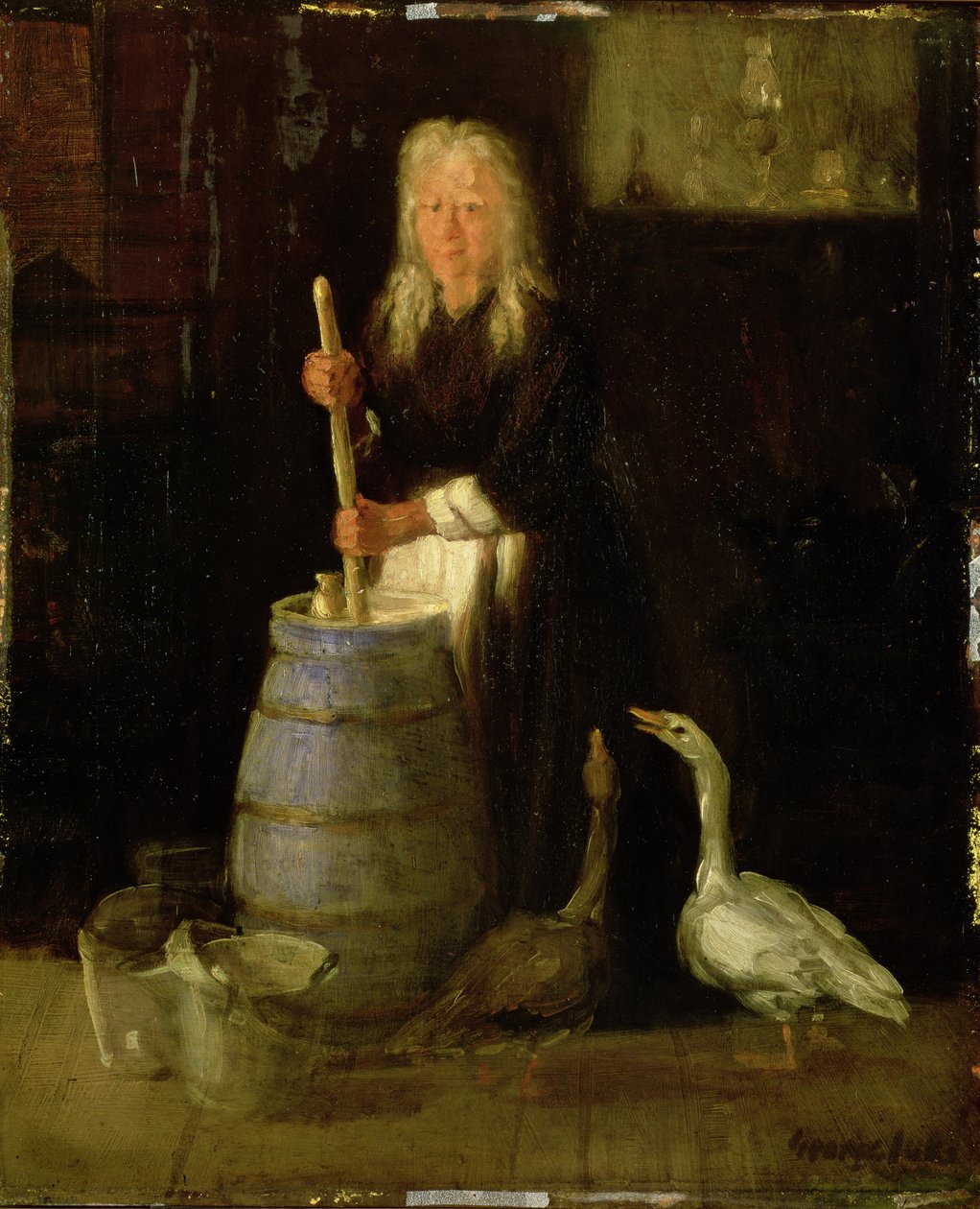 Kobieta ubijająca masło (olej na panelu) autorstwa George Benjamin Luks