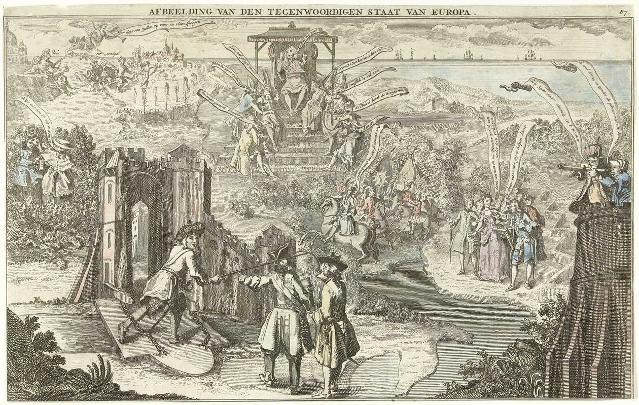 Obecny stan Europy, 1742 Obraz obecnego stanu Europy (tytuł na obiekcie) autorstwa George Bickham (II)