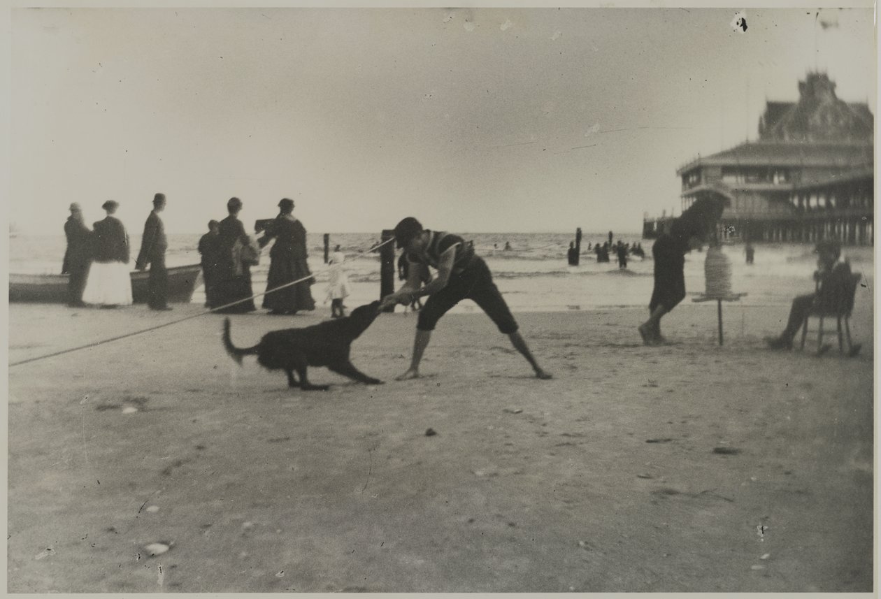 Chłopiec i pies, Iron Pier, Coney Island, Brooklyn, ok. 1885 (drukowana żelatynowo-srebrowa grafika) autorstwa George Bradford Brainerd
