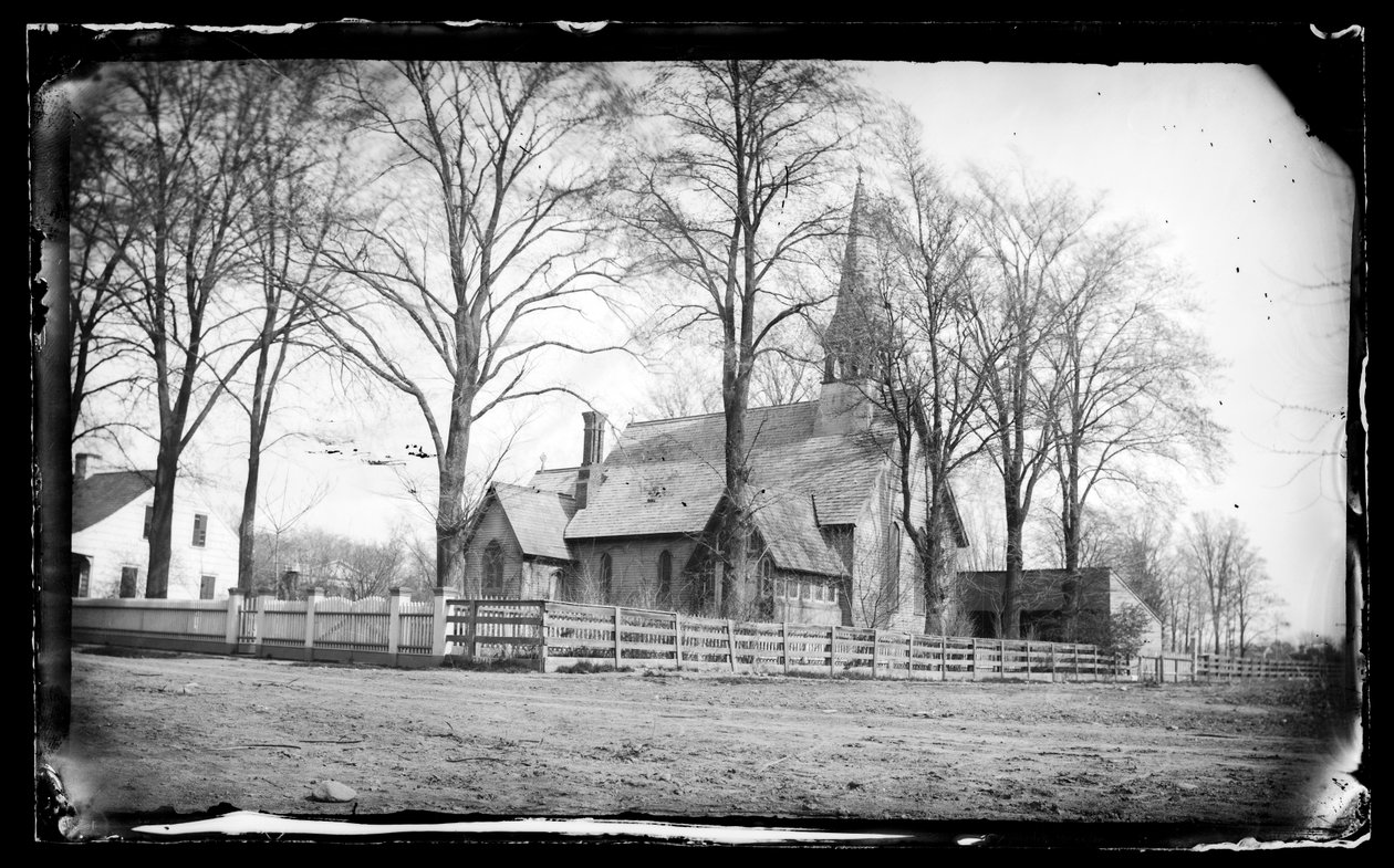 St. Pauls Church, Flatbush, Brooklyn, 1877 (negatyw mokry kolodionowy) autorstwa George Bradford Brainerd