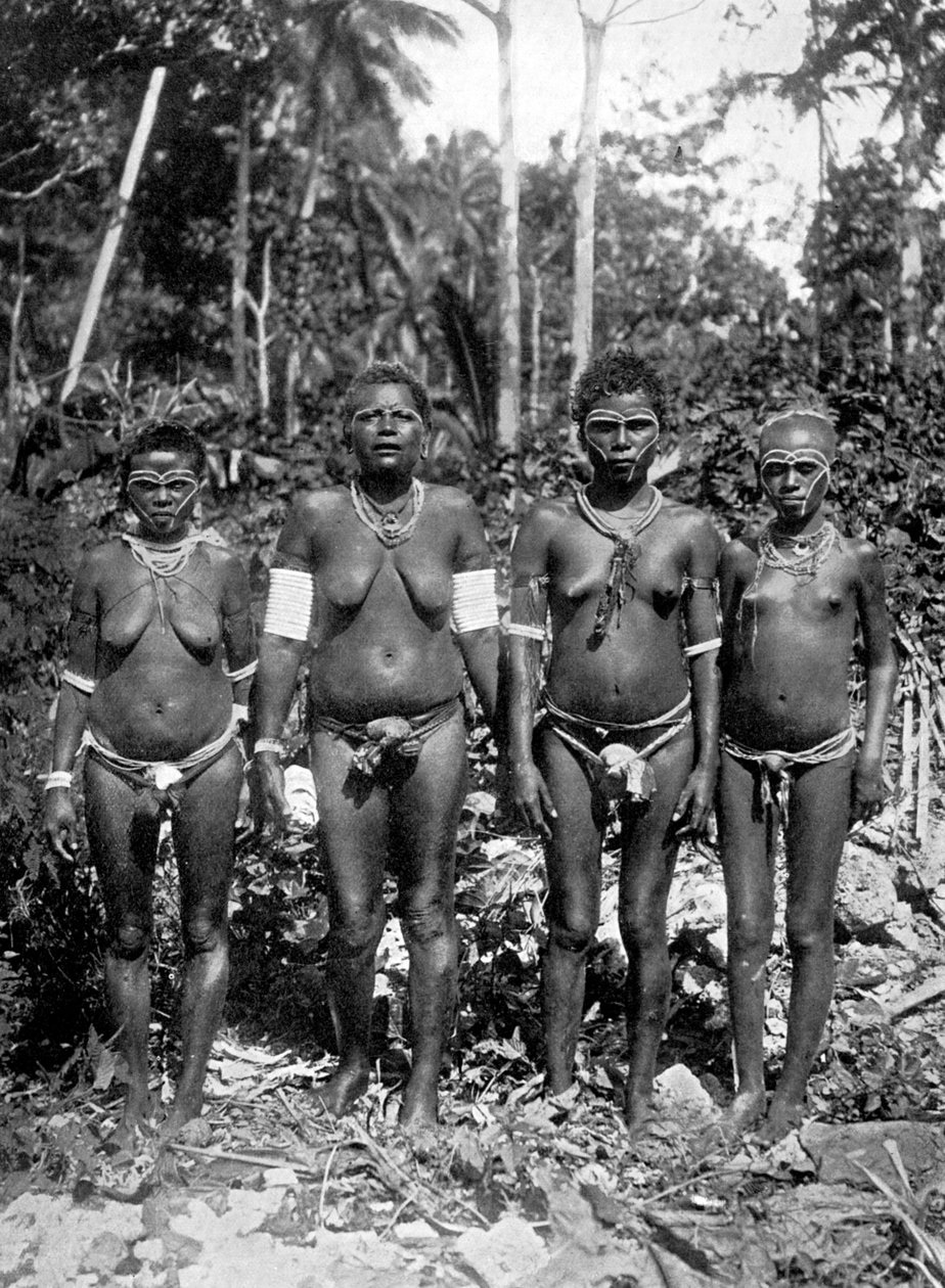 Kobiety w strojach festiwalowych, Melanezja, 1920. autorstwa George Brown