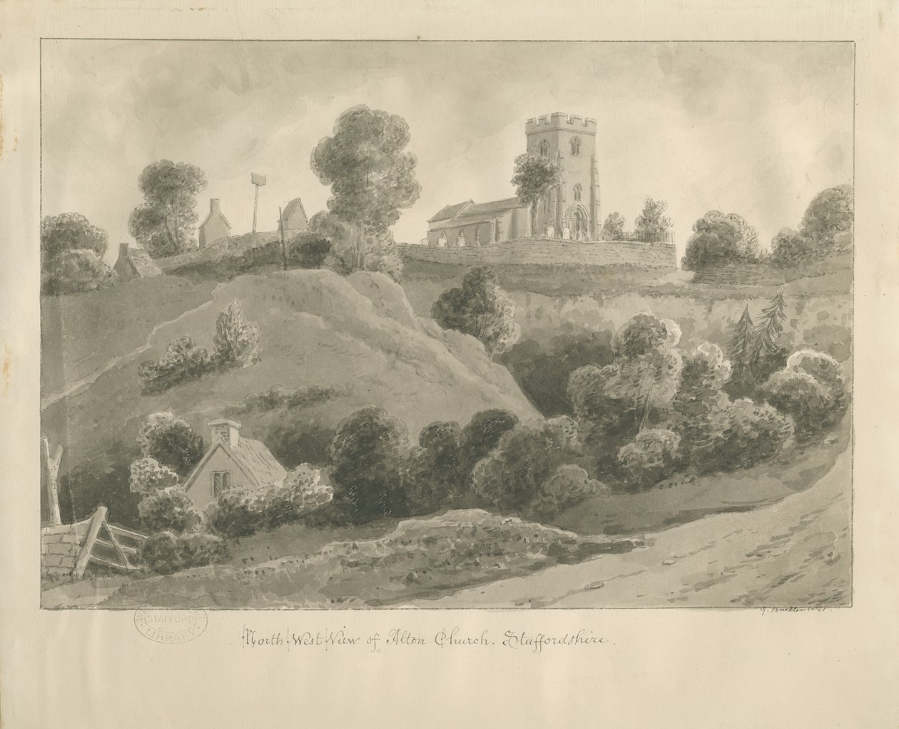 Kościół Alton: rysunek w sepii, 1841 autorstwa George Buckler
