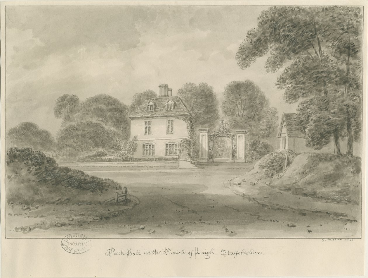 Leigh - „Park Hall”: rysunek w sepii, 1841 autorstwa George Buckler