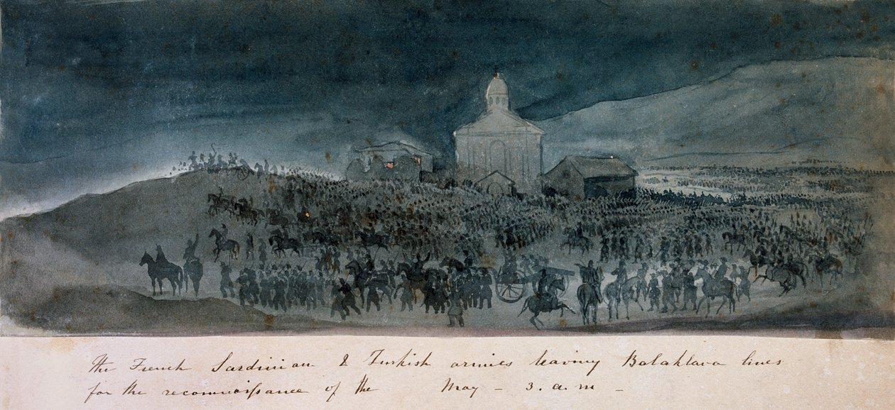 Armie francuska, sardyńska i turecka opuszczają linie Bałakławy na rekonesans, 1854 ok. autorstwa George Cadogan