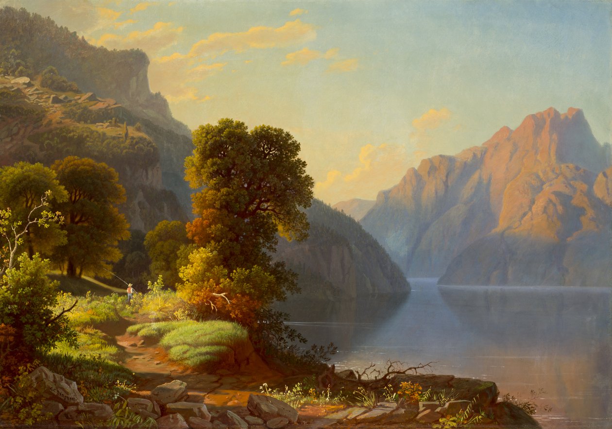 Widok na jezioro w górach autorstwa George Caleb Bingham