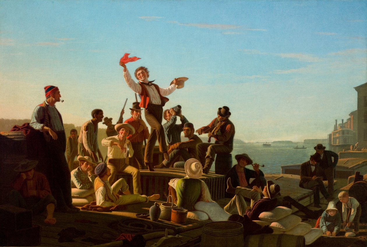 Jolly Flatboatmen w porcie autorstwa George Caleb Bingham