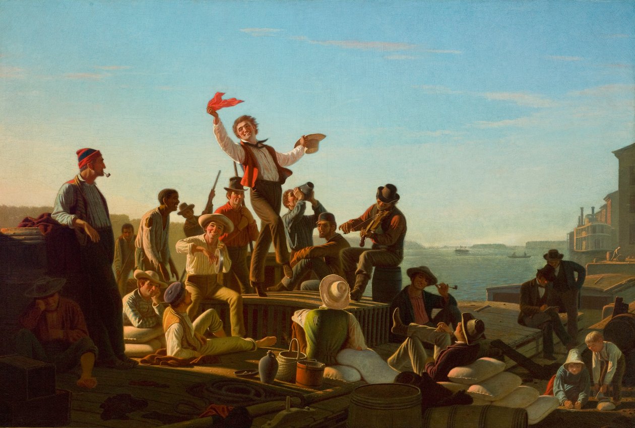 Jolly Flatboatmen w porcie autorstwa George Caleb Bingham