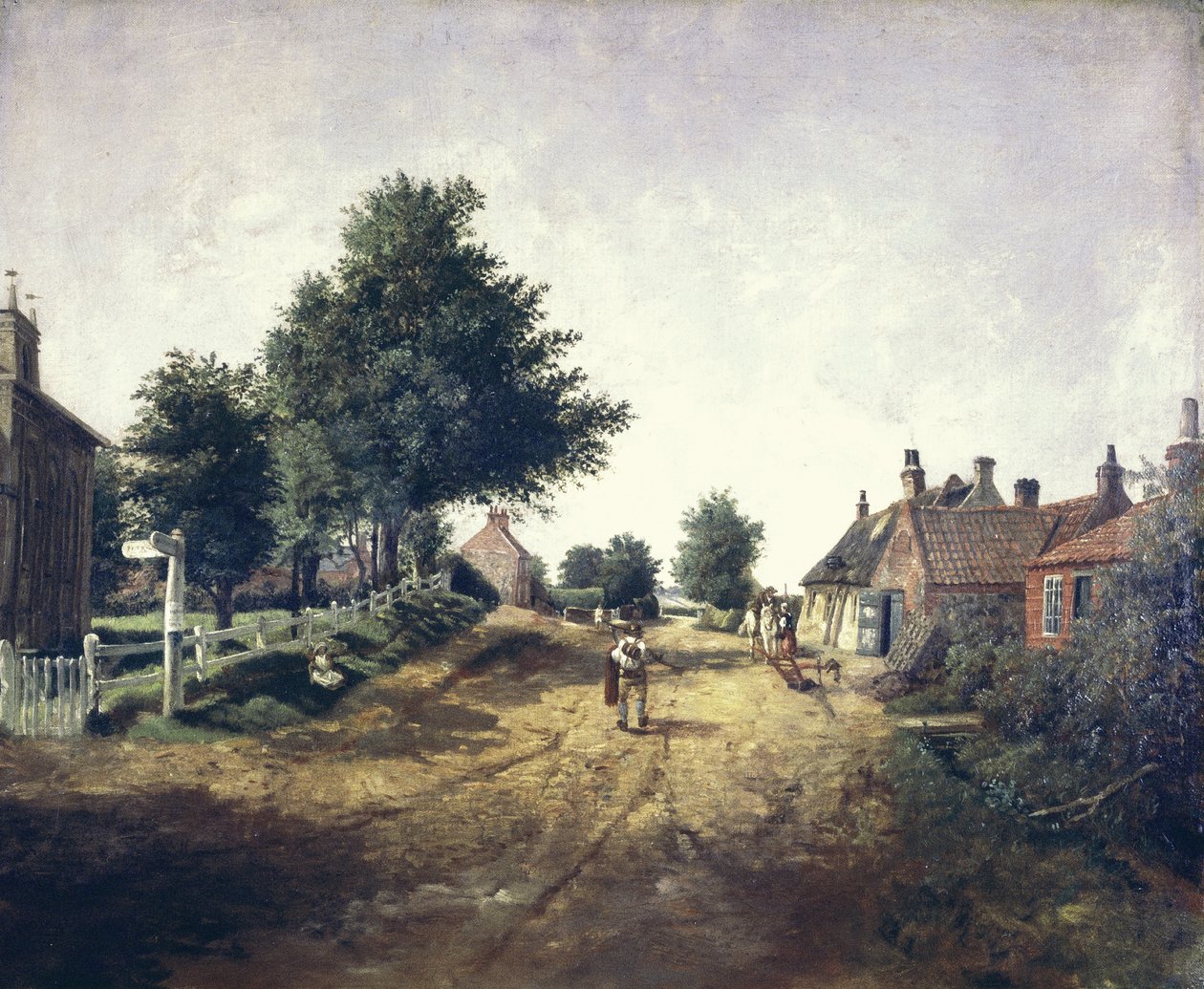 Hollym Village, Holderness, ok. 1885 (olej na płótnie) autorstwa George Cammidge