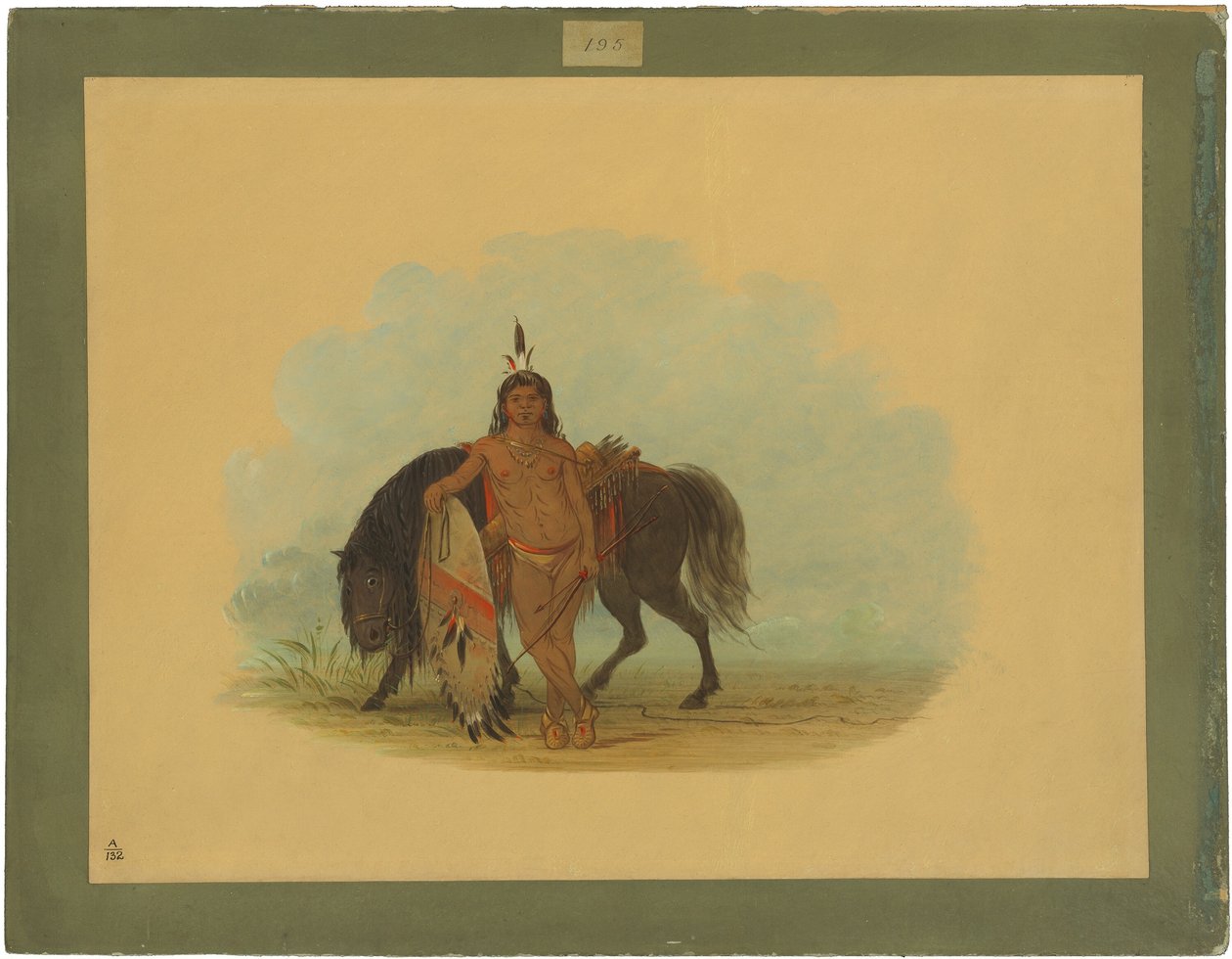 Czejeński wojownik odpoczywający na koniu autorstwa George Catlin