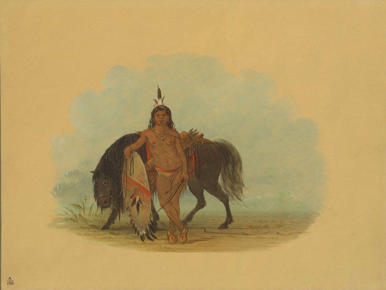 Czejeński wojownik odpoczywający na koniu, 18611869. autorstwa George Catlin