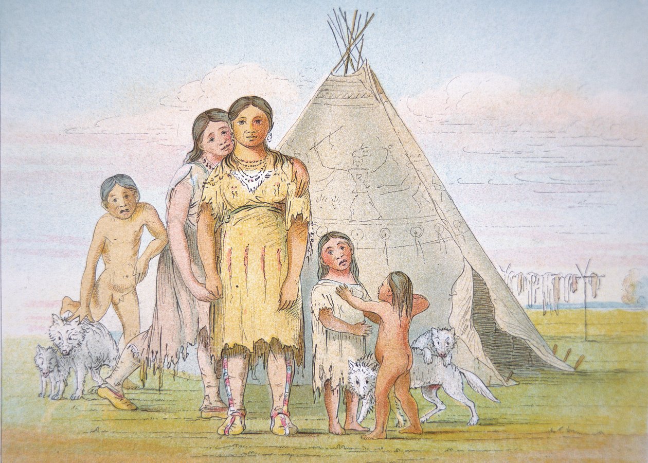 Rodzina Komanczów przed tipi autorstwa George Catlin