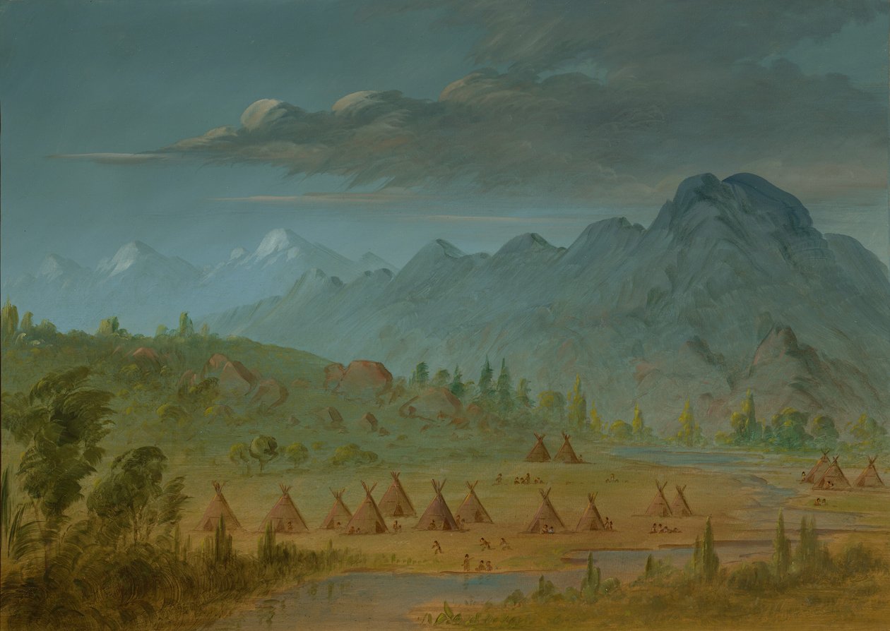 Wioska Wron i Góry Łososiowe, 18551869. autorstwa George Catlin