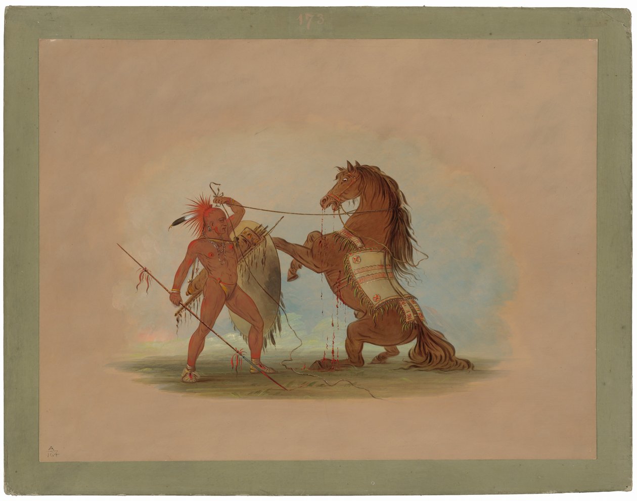 Wojownik Pawnee poświęcający swojego ulubionego konia autorstwa George Catlin